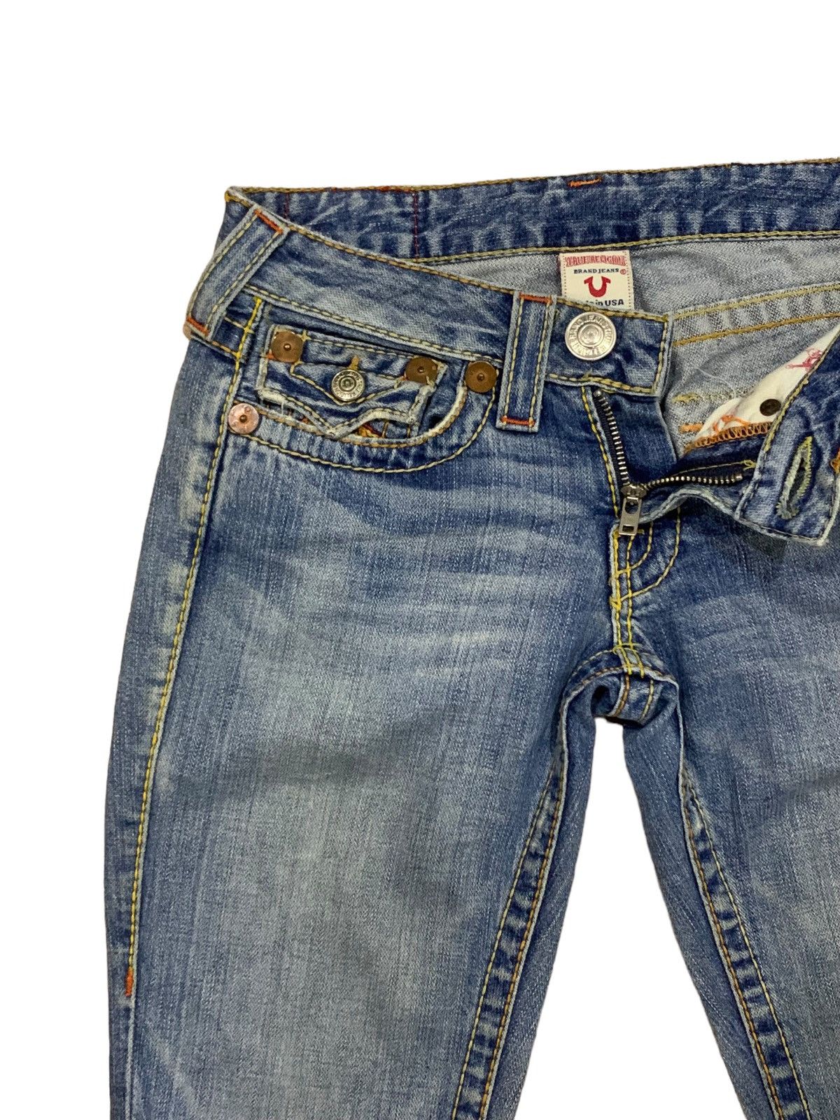 If Six Was Nine × Japanese Brand × Le Grande Bleu (L.G.B.) 🔥Flare🔥 Vintage True Religion Big 7 Blue Wash Distress Jeans Size US 28 / EU 44 - 8 Thumbnail