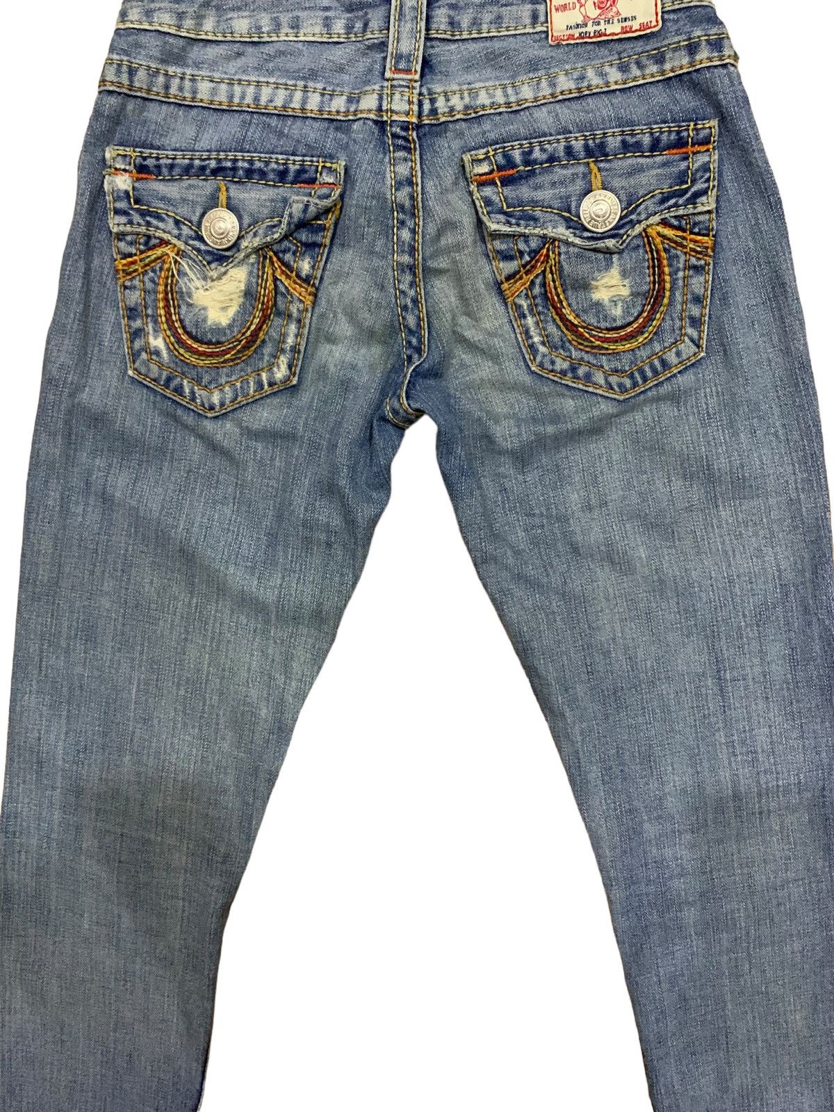 If Six Was Nine × Japanese Brand × Le Grande Bleu (L.G.B.) 🔥Flare🔥 Vintage True Religion Big 7 Blue Wash Distress Jeans Size US 28 / EU 44 - 14 Thumbnail