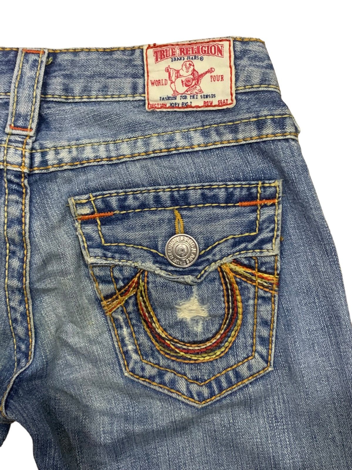 If Six Was Nine × Japanese Brand × Le Grande Bleu (L.G.B.) 🔥Flare🔥 Vintage True Religion Big 7 Blue Wash Distress Jeans Size US 28 / EU 44 - 15 Thumbnail