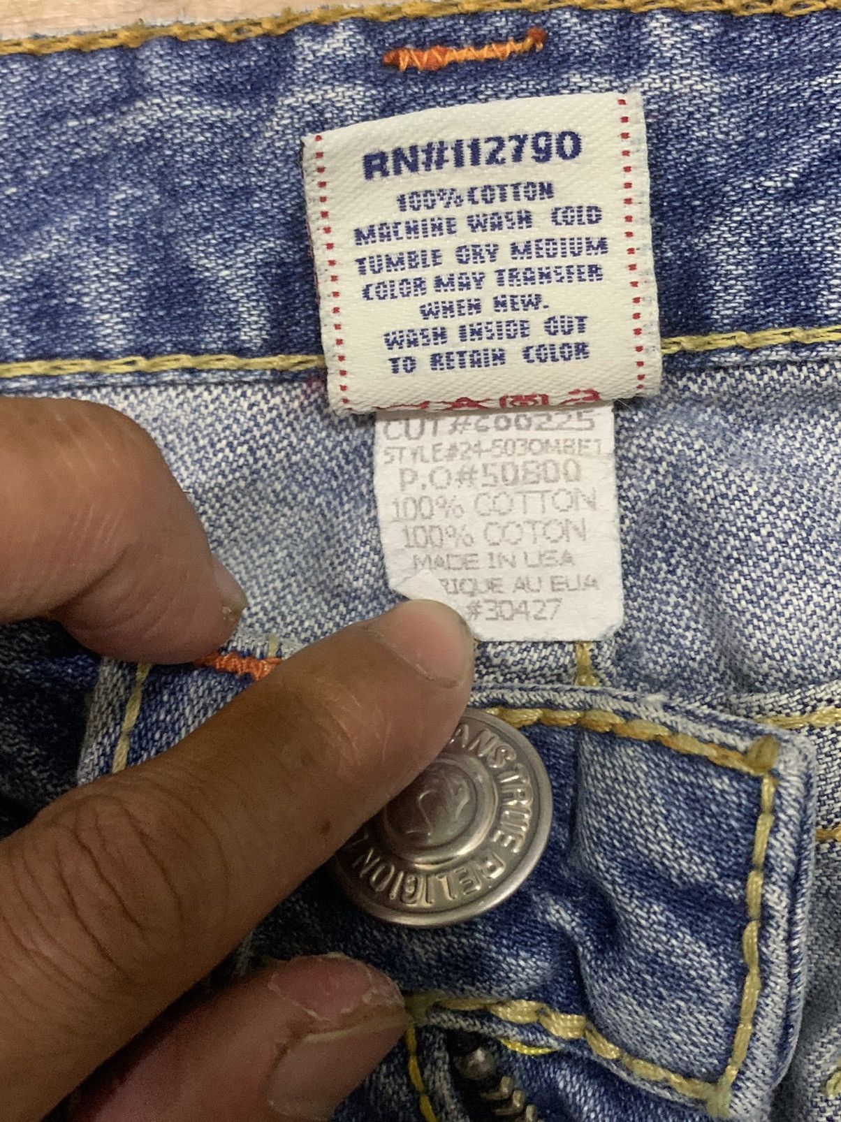 If Six Was Nine × Japanese Brand × Le Grande Bleu (L.G.B.) 🔥Flare🔥 Vintage True Religion Big 7 Blue Wash Distress Jeans Size US 28 / EU 44 - 19 Thumbnail