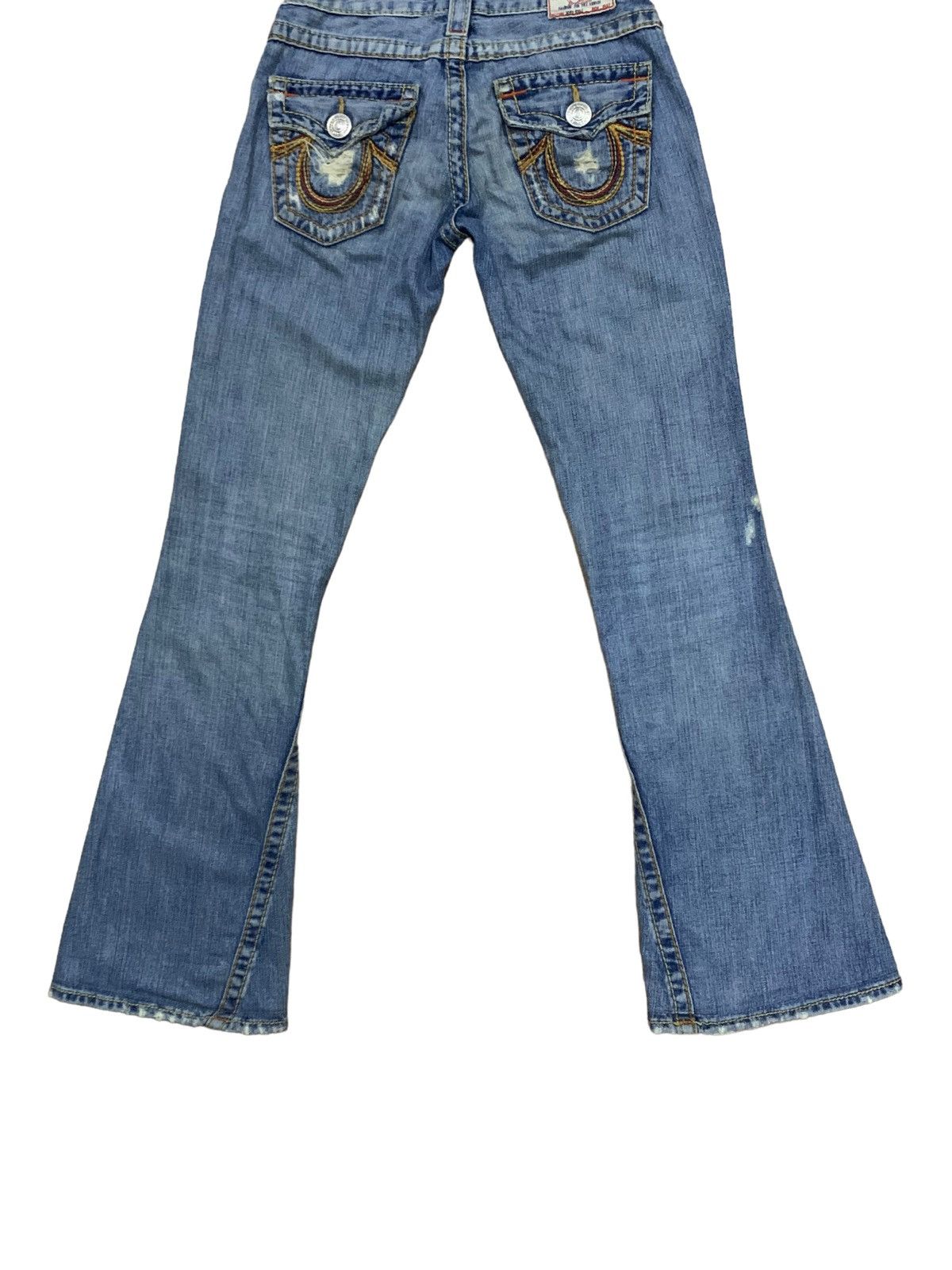 If Six Was Nine × Japanese Brand × Le Grande Bleu (L.G.B.) 🔥Flare🔥 Vintage True Religion Big 7 Blue Wash Distress Jeans Size US 28 / EU 44 - 11 Thumbnail