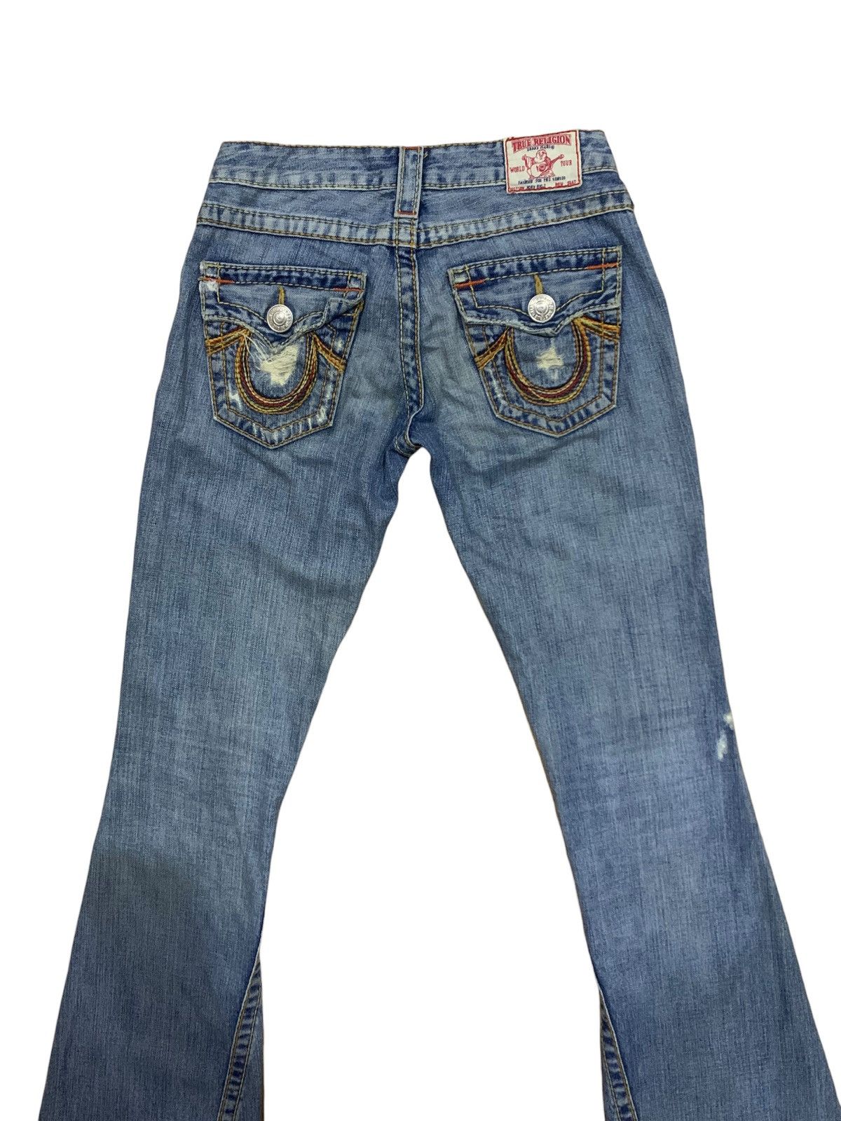 If Six Was Nine × Japanese Brand × Le Grande Bleu (L.G.B.) 🔥Flare🔥 Vintage True Religion Big 7 Blue Wash Distress Jeans Size US 28 / EU 44 - 10 Thumbnail