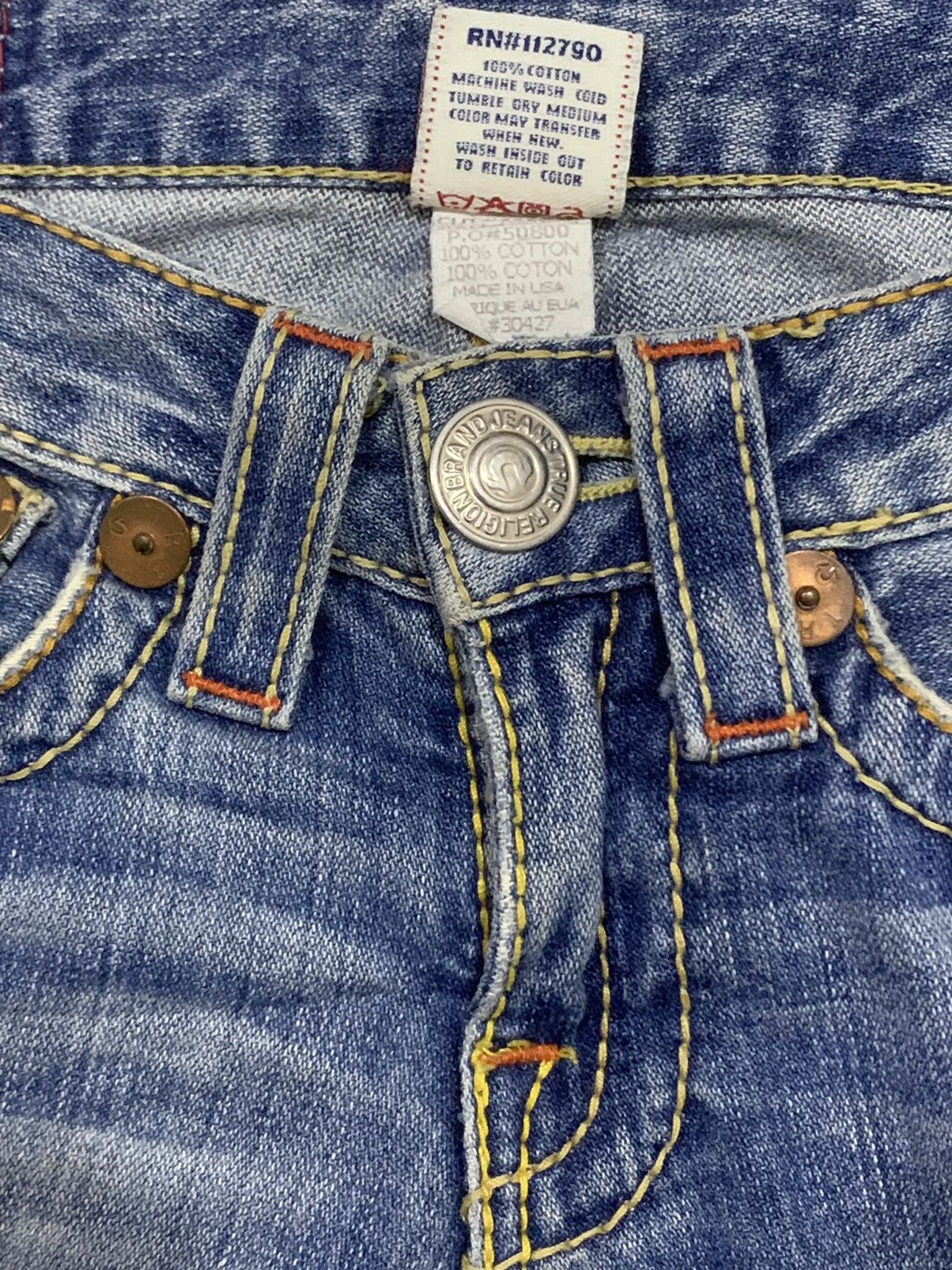 If Six Was Nine × Japanese Brand × Le Grande Bleu (L.G.B.) 🔥Flare🔥 Vintage True Religion Big 7 Blue Wash Distress Jeans Size US 28 / EU 44 - 9 Thumbnail