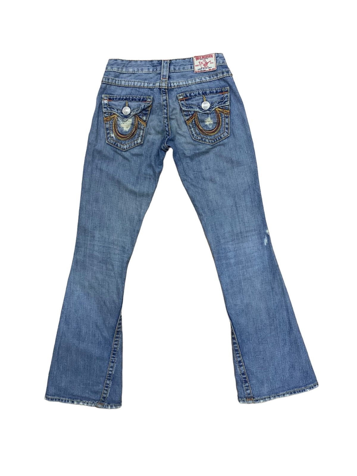 If Six Was Nine × Japanese Brand × Le Grande Bleu (L.G.B.) 🔥Flare🔥 Vintage True Religion Big 7 Blue Wash Distress Jeans Size US 28 / EU 44 - 2 Thumbnail