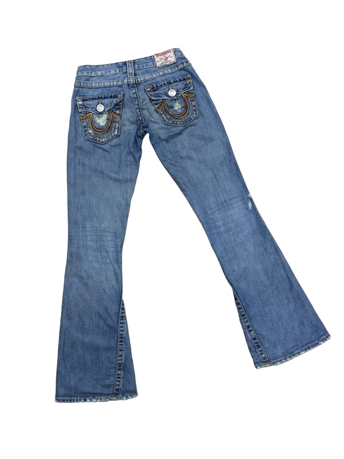 If Six Was Nine × Japanese Brand × Le Grande Bleu (L.G.B.) 🔥Flare🔥 Vintage True Religion Big 7 Blue Wash Distress Jeans Size US 28 / EU 44 - 12 Thumbnail