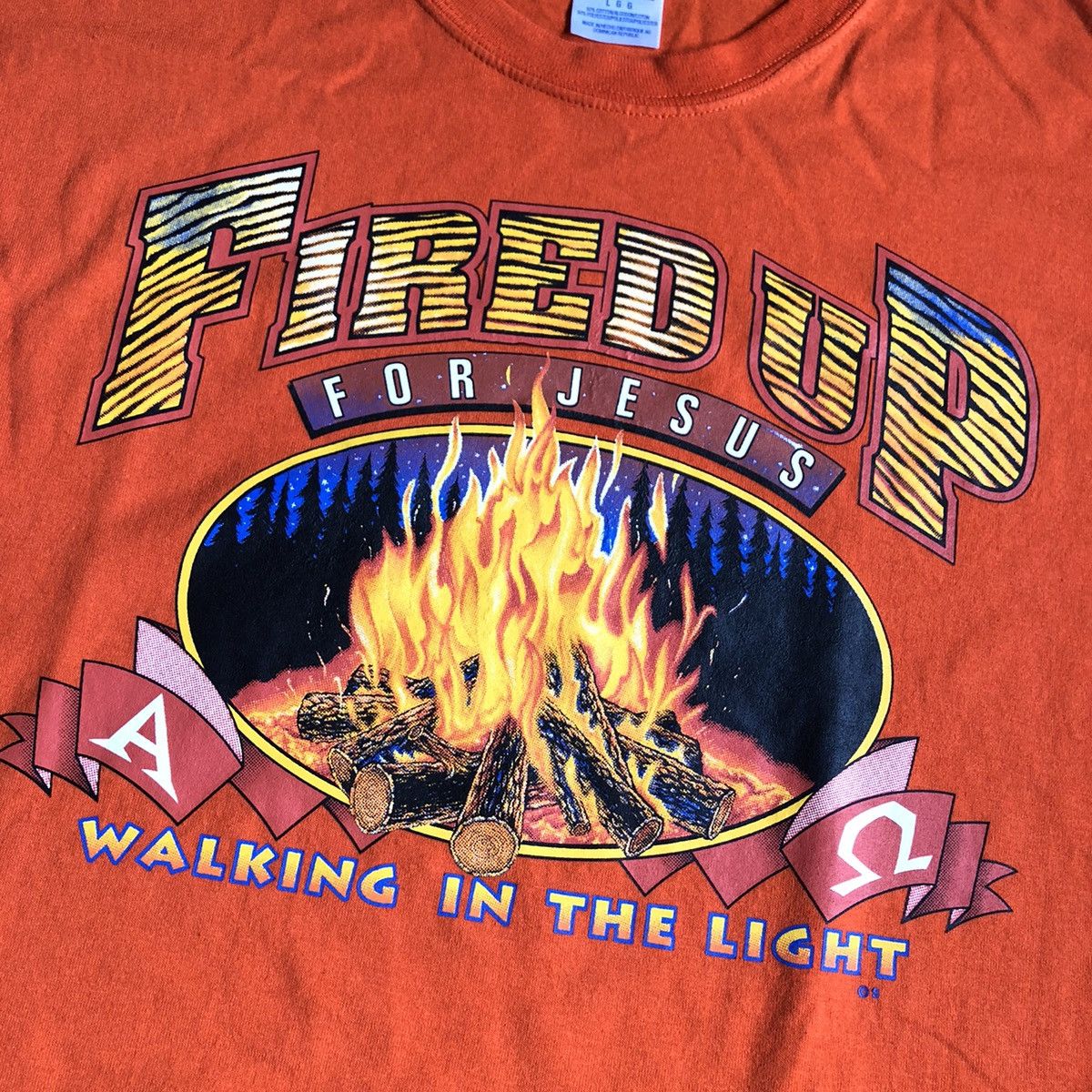 Vintage Vintage 1990s Fired Up For Jesus Christ Campfire Graphic Tee Size US L / EU 52-54 / 3 - 3 Thumbnail