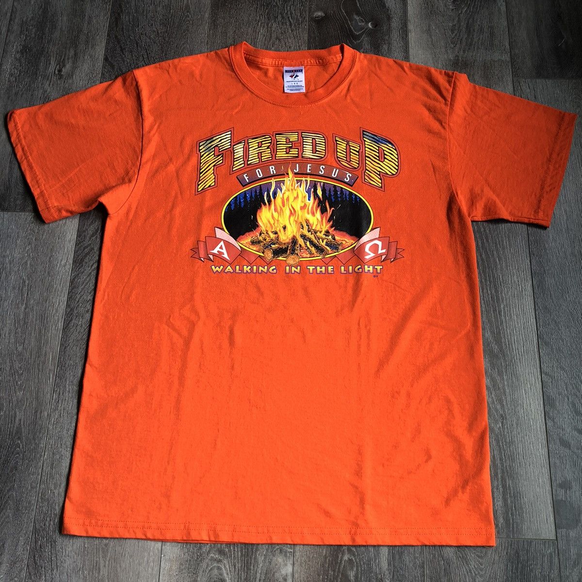 Vintage Vintage 1990s Fired Up For Jesus Christ Campfire Graphic Tee Size US L / EU 52-54 / 3 - 1 Thumbnail