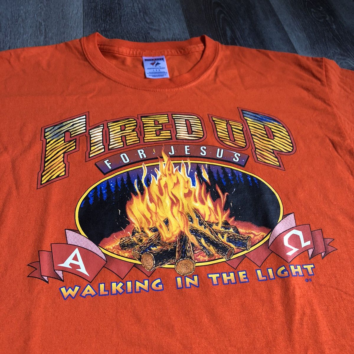 Vintage Vintage 1990s Fired Up For Jesus Christ Campfire Graphic Tee Size US L / EU 52-54 / 3 - 2 Thumbnail