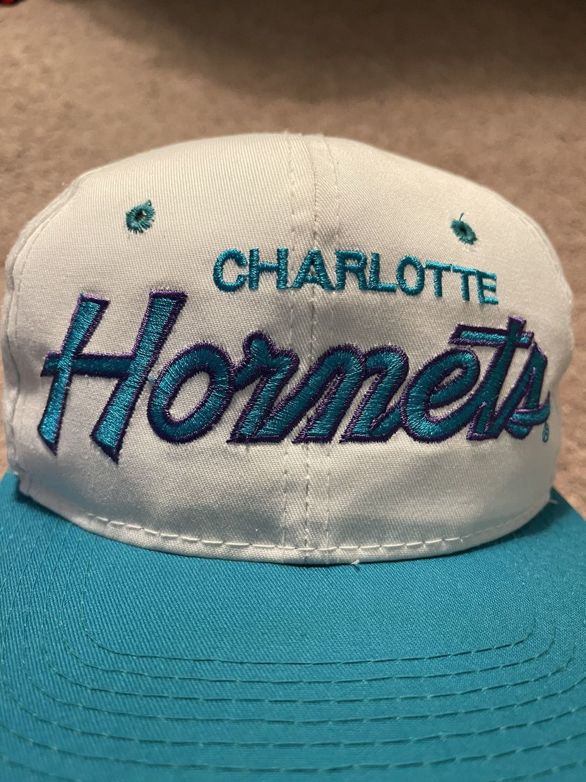 Vintage 90s Charlotte Hornets Pinstripe Script sale Snapback Hat Sports Specialties