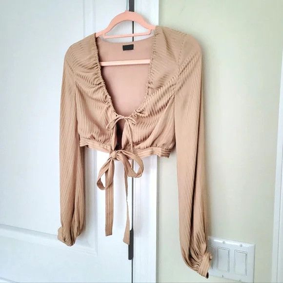 NBD Davis Striped Long-Slv Tie-Front Crop Top Fall Spring Travel Size XS / US 0-2 / IT 36-38 - 6 Thumbnail