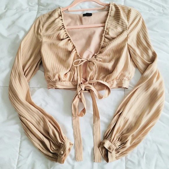 NBD Davis Striped Long-Slv Tie-Front Crop Top Fall Spring Travel Size XS / US 0-2 / IT 36-38 - 9 Thumbnail