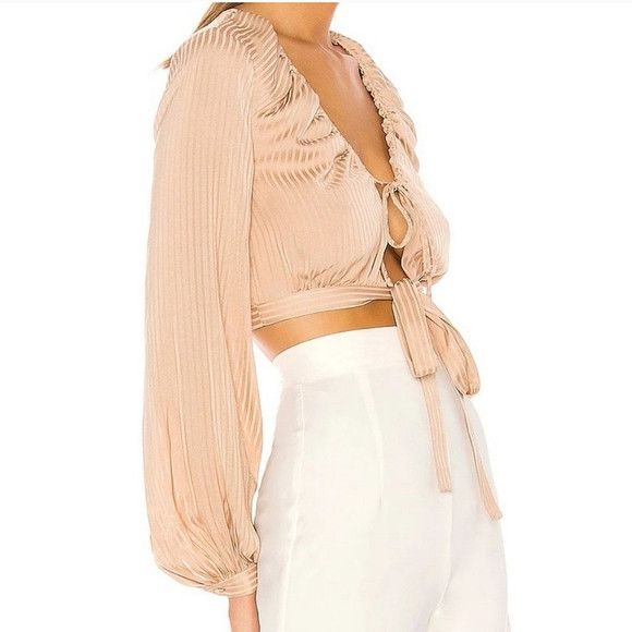 NBD Davis Striped Long-Slv Tie-Front Crop Top Fall Spring Travel Size XS / US 0-2 / IT 36-38 - 2 Thumbnail
