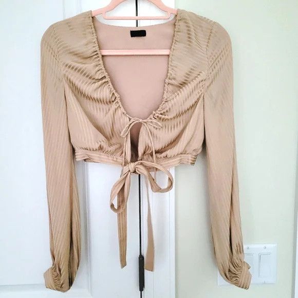 NBD Davis Striped Long-Slv Tie-Front Crop Top Fall Spring Travel Size XS / US 0-2 / IT 36-38 - 5 Thumbnail