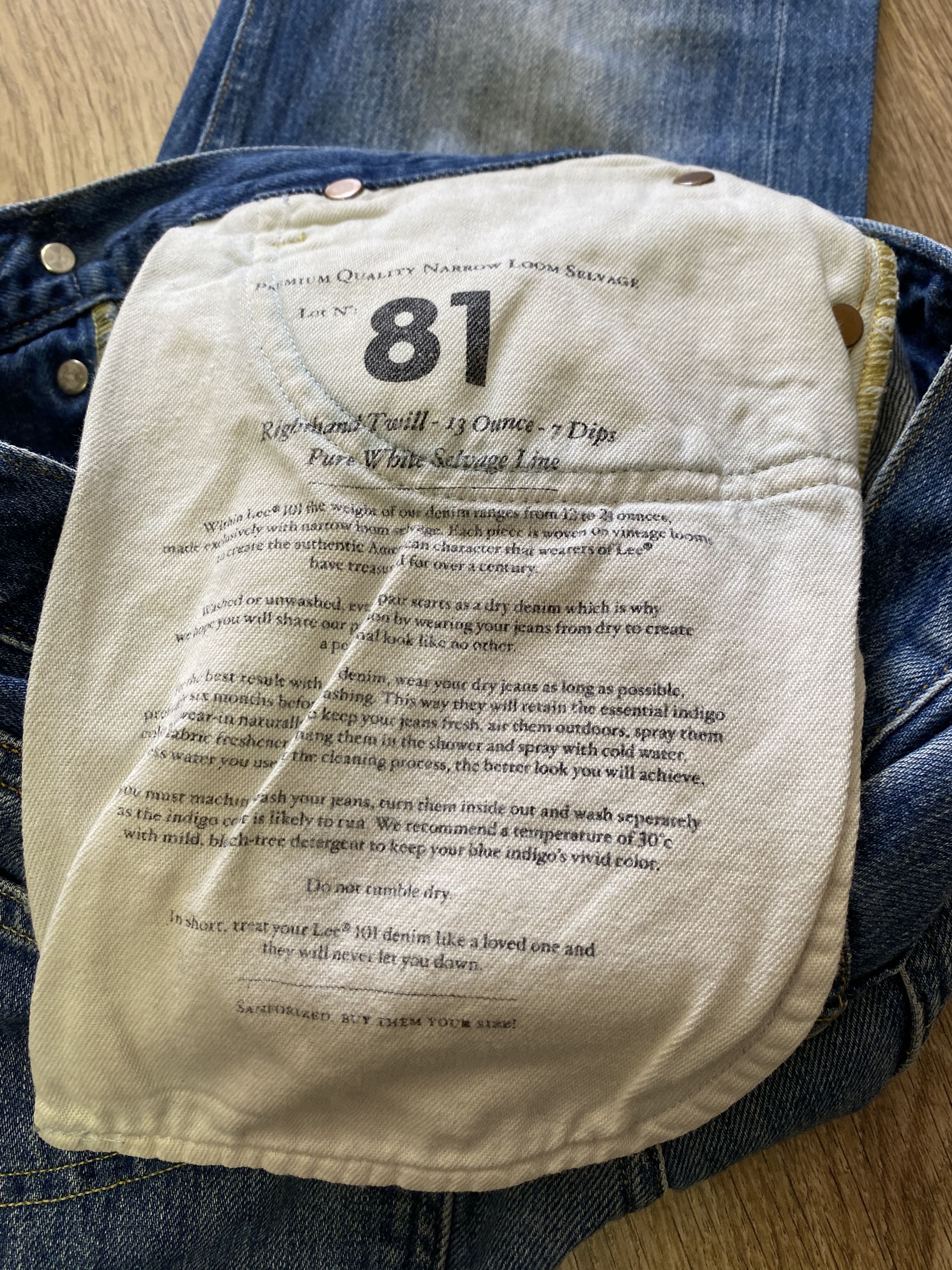 Lee Lee 101 S 13 Ounce Pure White Selvedge Line Denim Lot 81 Size US 31 - 8 Thumbnail