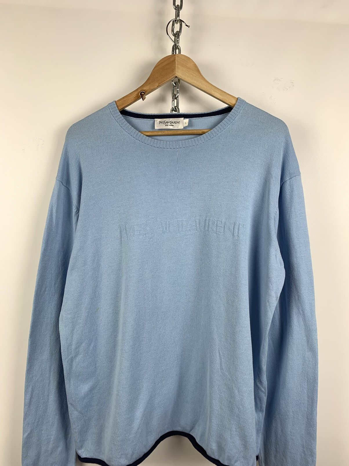 Vintage 99s Vintage Yves Saint Laurent YSL Big Logo Sweater Size US L / EU 52-54 / 3 - 3 Thumbnail