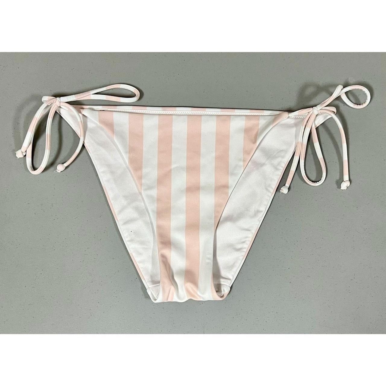Pink White Striped String Bikini Bathing Suit Bottoms Size S
