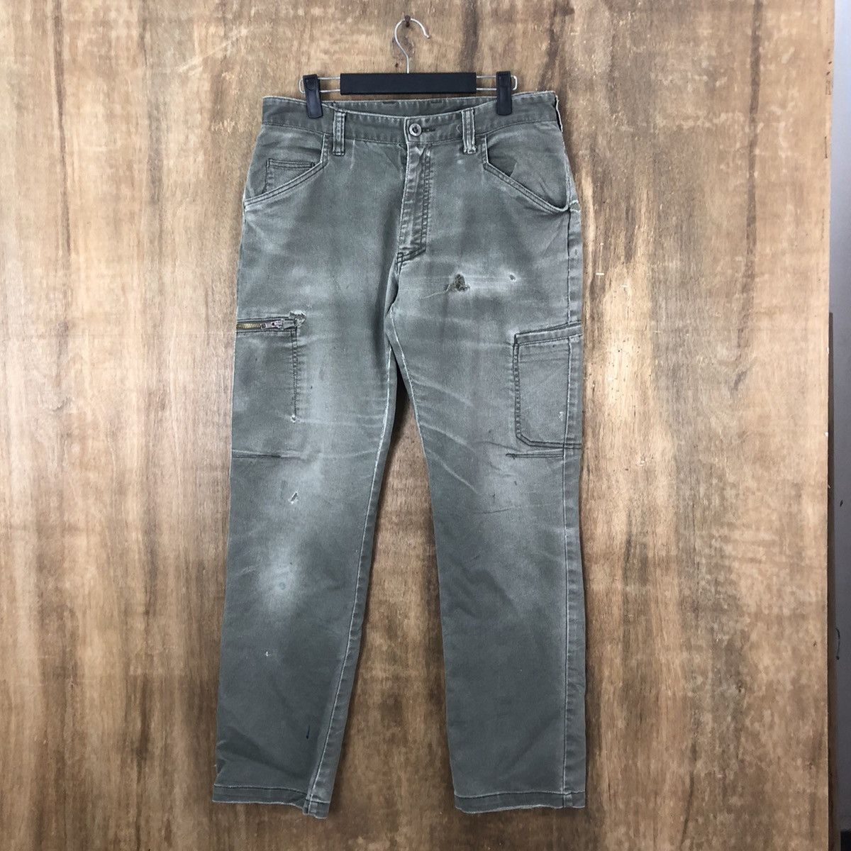 Fine Assist Green distressed faded Cargo pants #6249