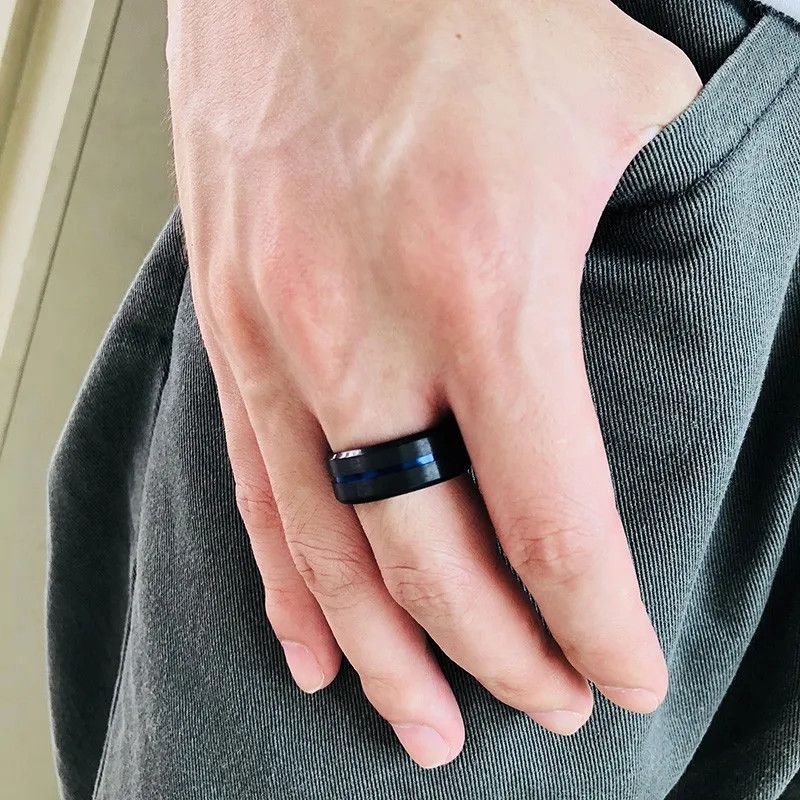 Japanese Brand 8mm Stainless Steel Thin Rainbow Line Ring Size ONE SIZE - 3 Thumbnail