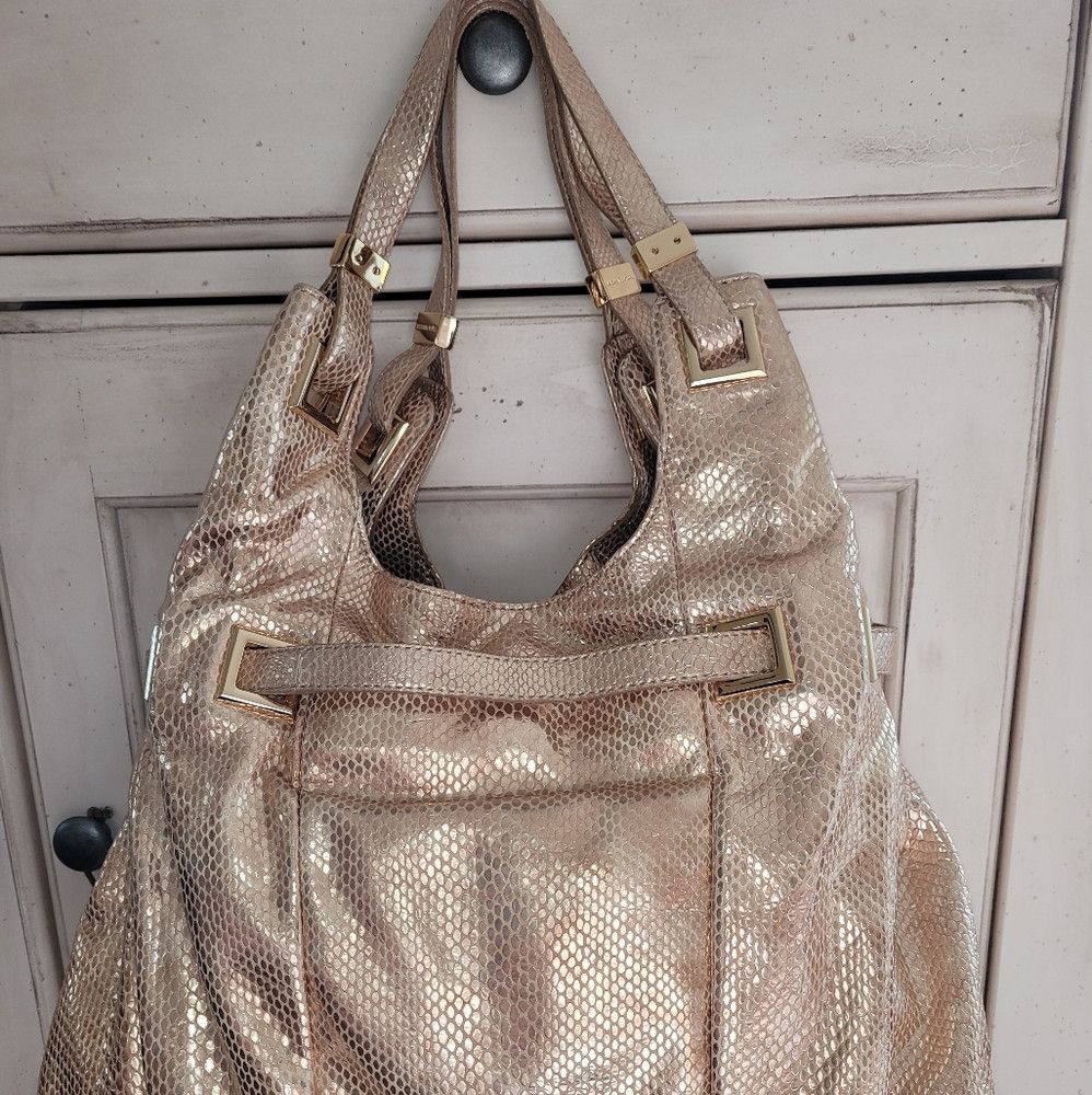 Michael Kors Carey Gold Leather Snake-Embossed Shoulder Tote Metallic Size ONE SIZE - 2 Thumbnail