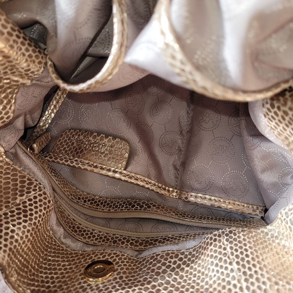 Michael Kors Carey Gold Leather Snake-Embossed Shoulder Tote Metallic Size ONE SIZE - 6 Thumbnail