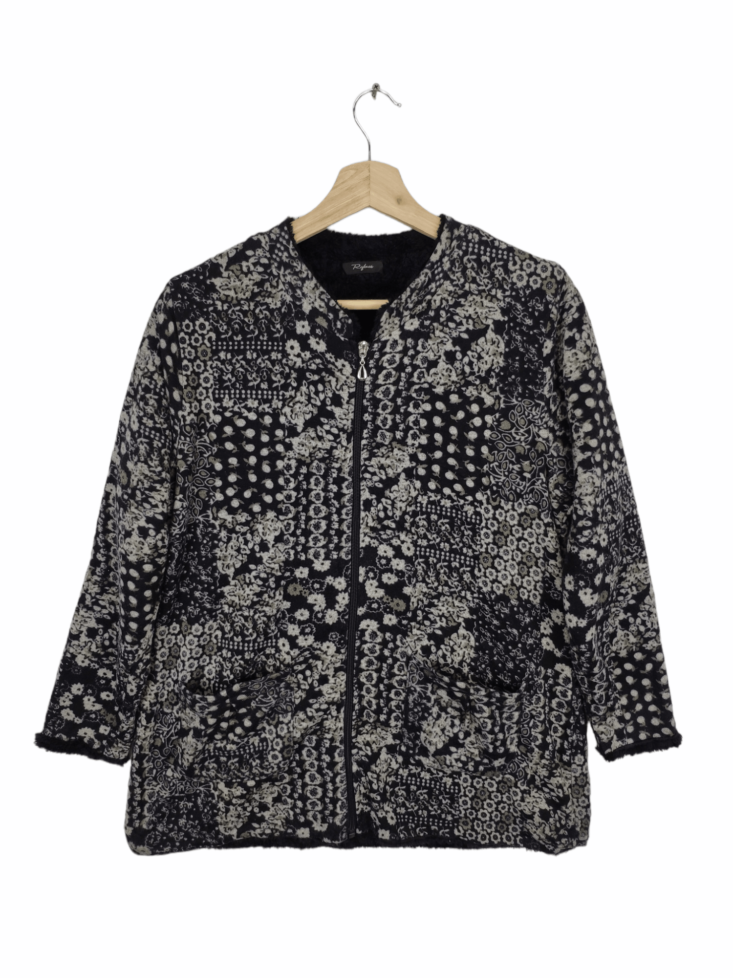 Japanese Brand × Vintage Vintage Cardigan Japan Motif Sashiko Style Lining Fleece Size M / US 6-8 / IT 42-44 - 1 Thumbnail