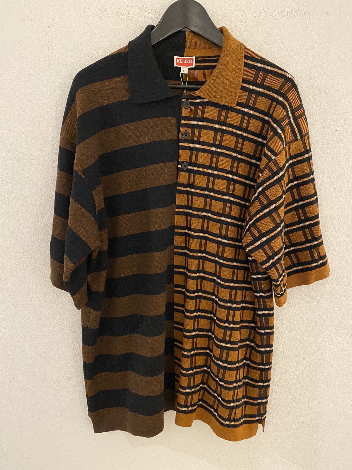 image of Kenzo Short Sleeve Contrast Panel Polo NWT XL in Black/Brown, Men's