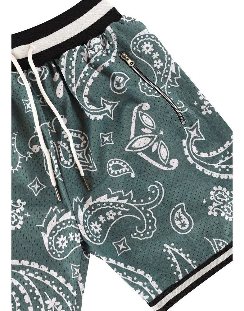 Vintage Paisley Basketball Shorts Sage Green M Size US 30 / EU 46 - 3 Thumbnail