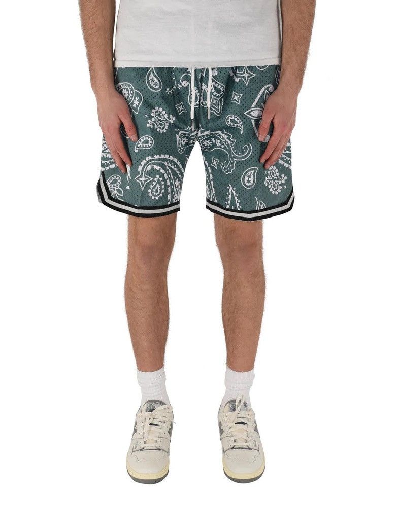Vintage Paisley Basketball Shorts Sage Green M Size US 30 / EU 46 - 4 Thumbnail