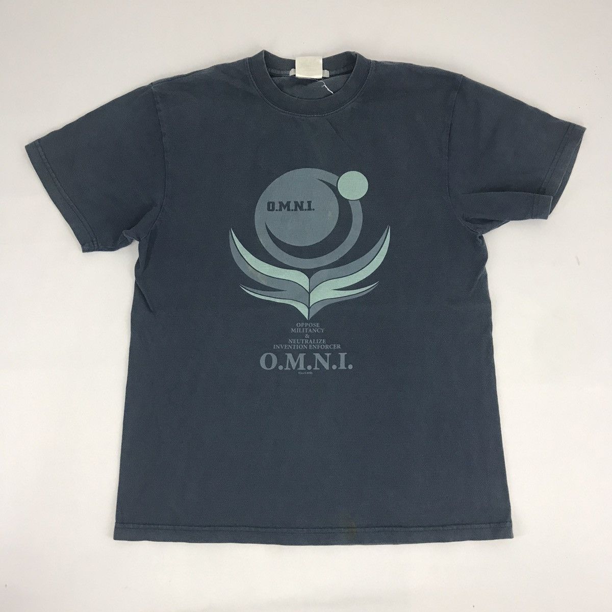 image of Anima x Vintage Cospa O.m.n.i Spell Out Anime Movie Games in Blue Fur, Men's (Size Medium)