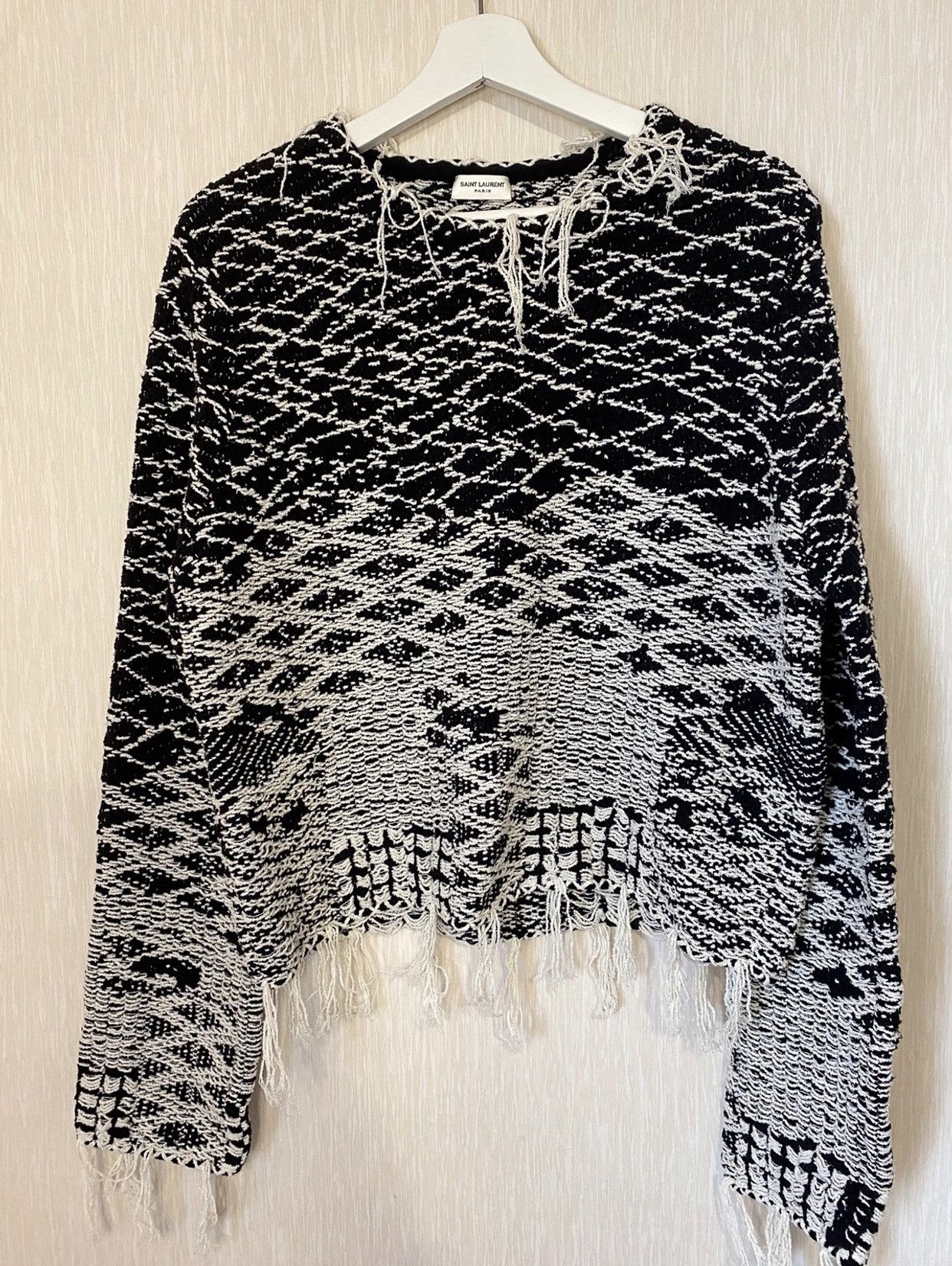 image of Saint Laurent Paris Grail Saint Laurent Distressed Sweater, Men's (Size Medium)