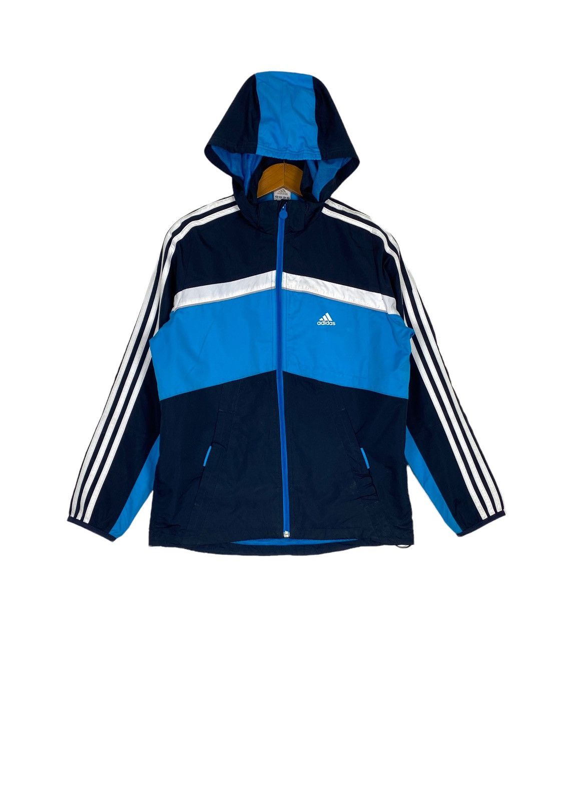 Adidas Rare‼️ Adidas Stripe Hoodie Windbreker Jacket Blue Boy Size Size US XS / EU 42 / 0 - 1 Thumbnail