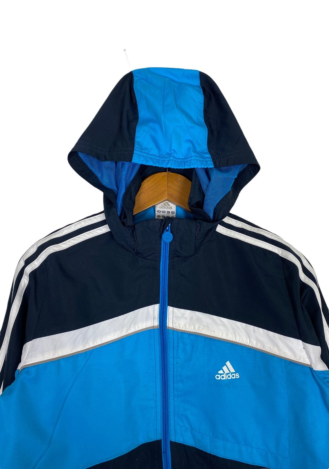 Adidas Rare‼️ Adidas Stripe Hoodie Windbreker Jacket Blue Boy Size Size US XS / EU 42 / 0 - 2 Thumbnail