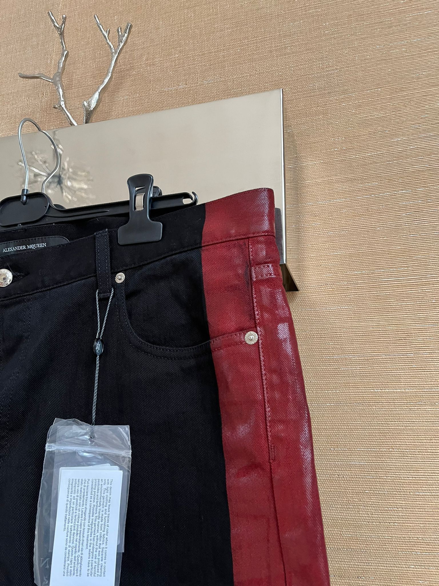 Alexander McQueen Denim With Waxed Trim Detail in Black / Red Size US 38 / EU 54 - 4 Thumbnail