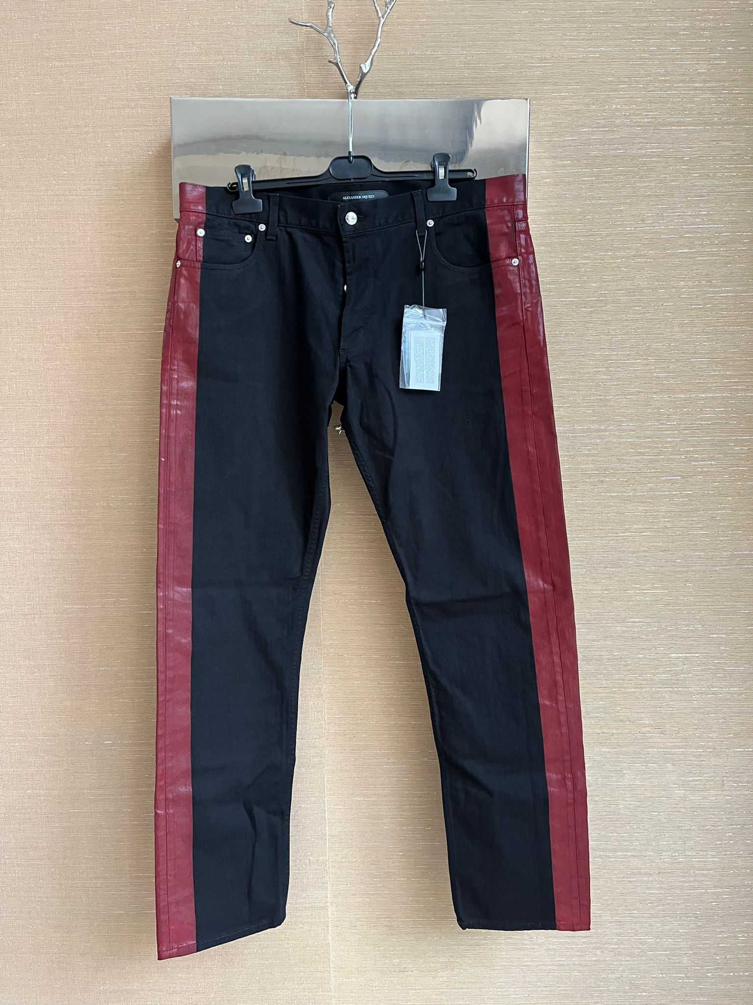 Alexander McQueen Denim With Waxed Trim Detail in Black / Red Size US 38 / EU 54 - 1 Thumbnail