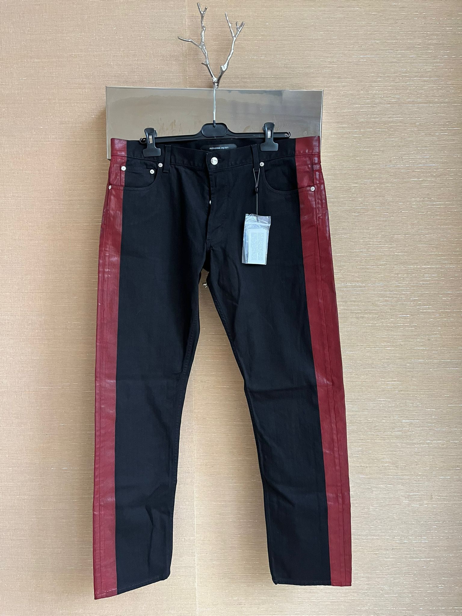 Alexander McQueen Denim With Waxed Trim Detail in Black / Red Size US 38 / EU 54 - 3 Thumbnail