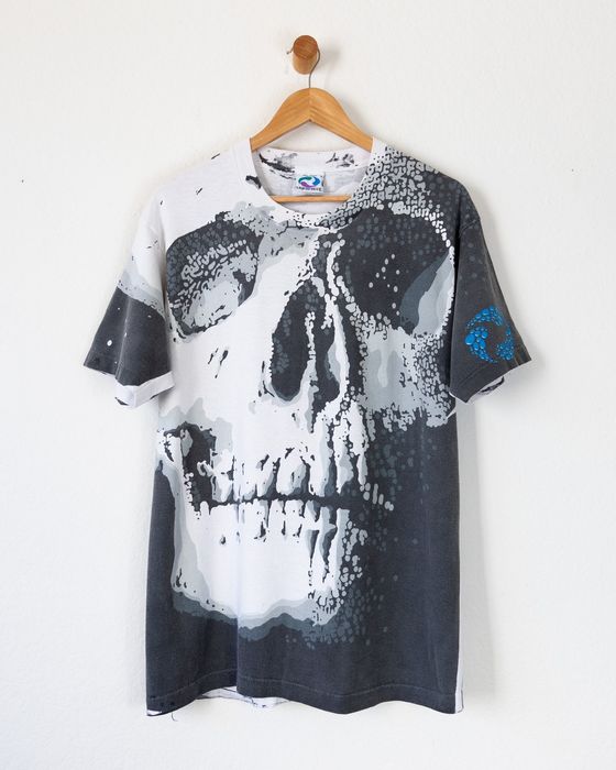 Vintage 90s Vintage Liquid Blue Chris Pinkerton AOP Skull T Shirt