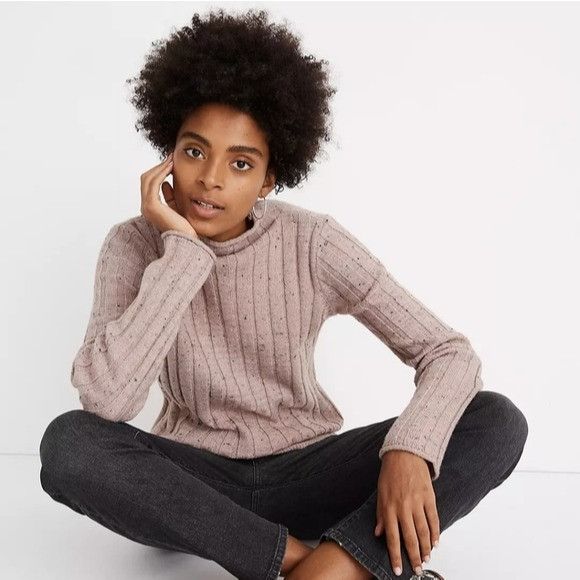 Madewell Donegal Evercrest Turtleneck Sweater in Blush Pink