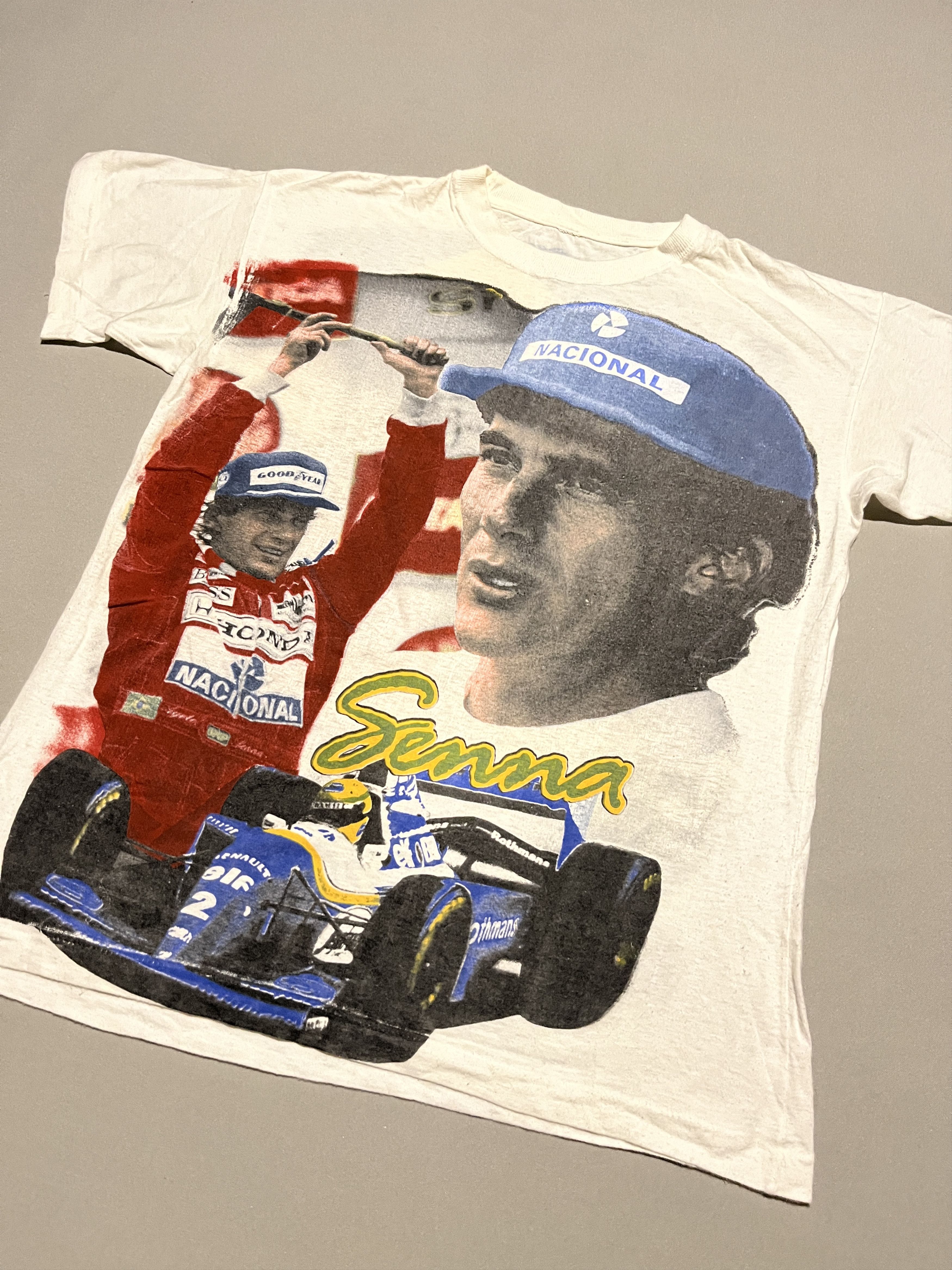 Formula 1 Ayrton Senna Vintage All Over Overprint Single Stitch Tshirt Size US M / EU 48-50 / 2 - 4 Thumbnail