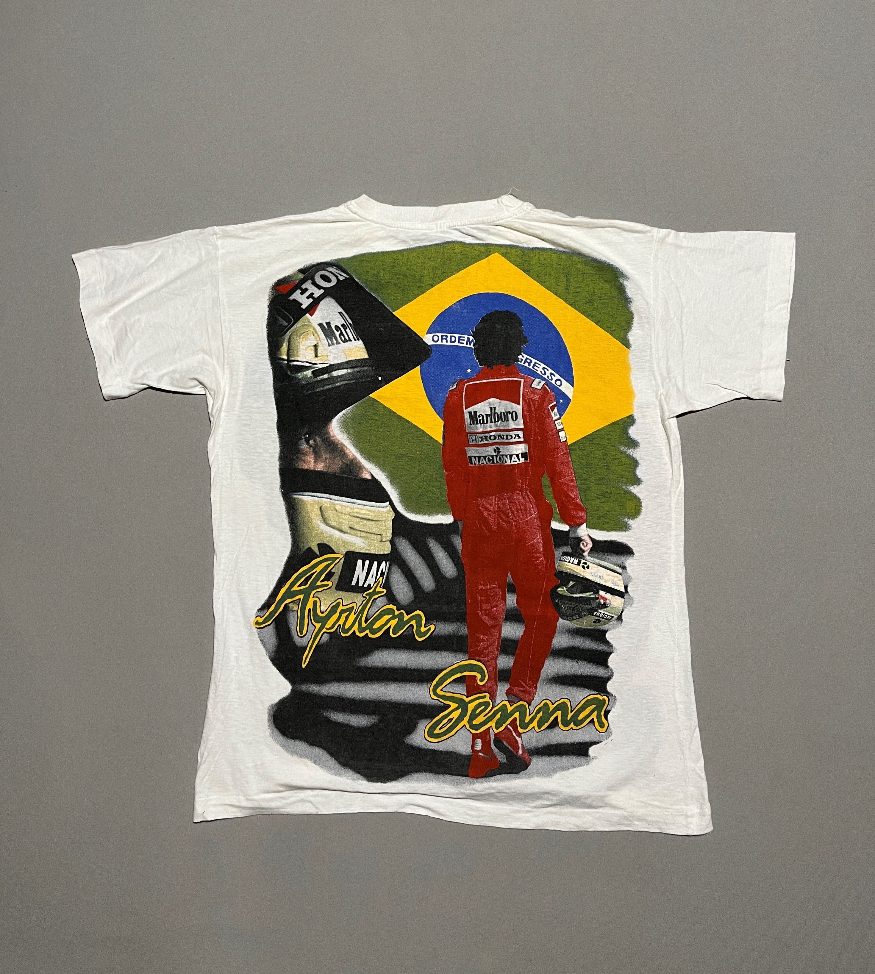 Formula 1 Ayrton Senna Vintage All Over Overprint Single Stitch Tshirt Size US M / EU 48-50 / 2 - 12 Thumbnail