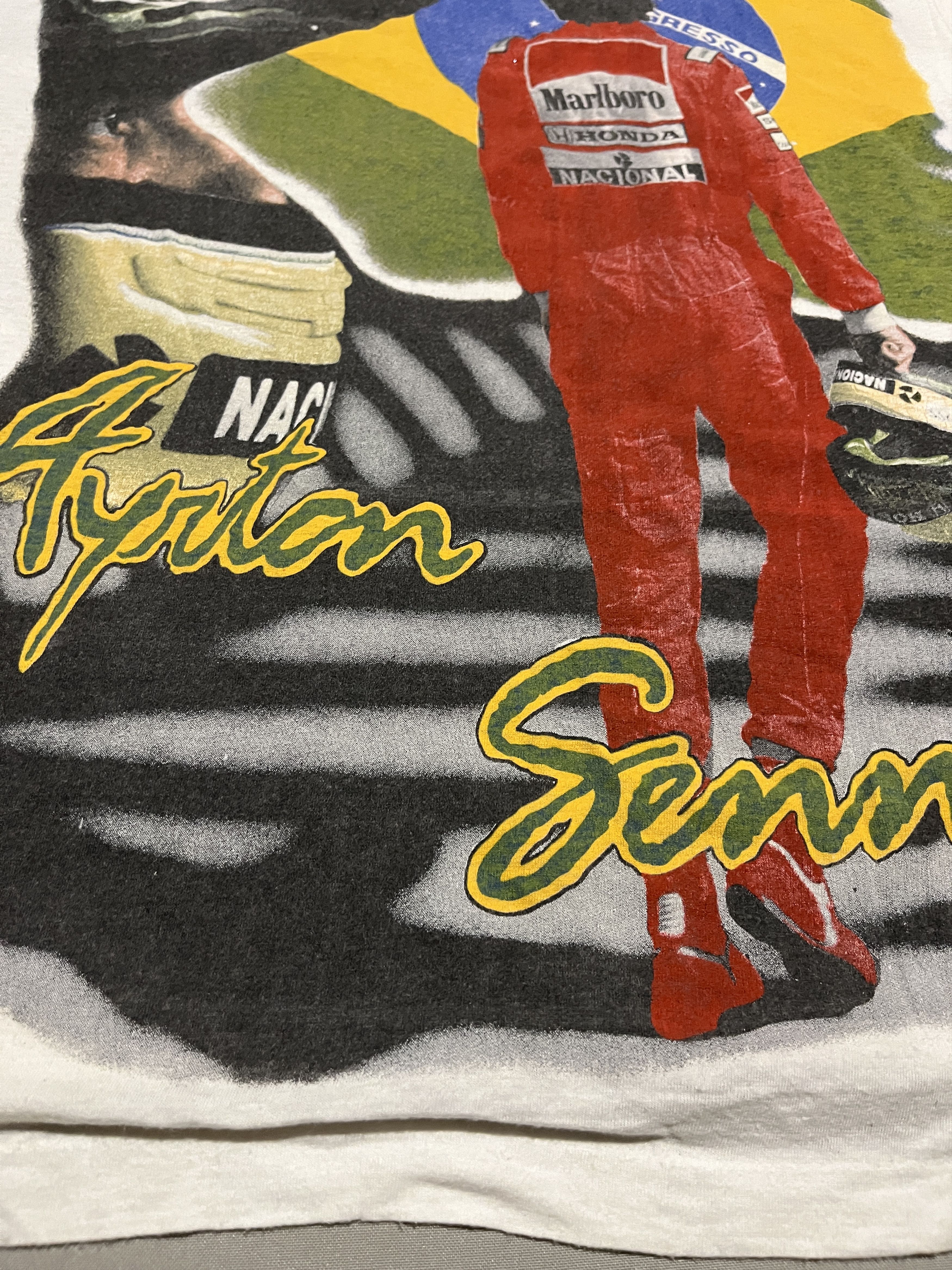 Formula 1 Ayrton Senna Vintage All Over Overprint Single Stitch Tshirt Size US M / EU 48-50 / 2 - 14 Thumbnail