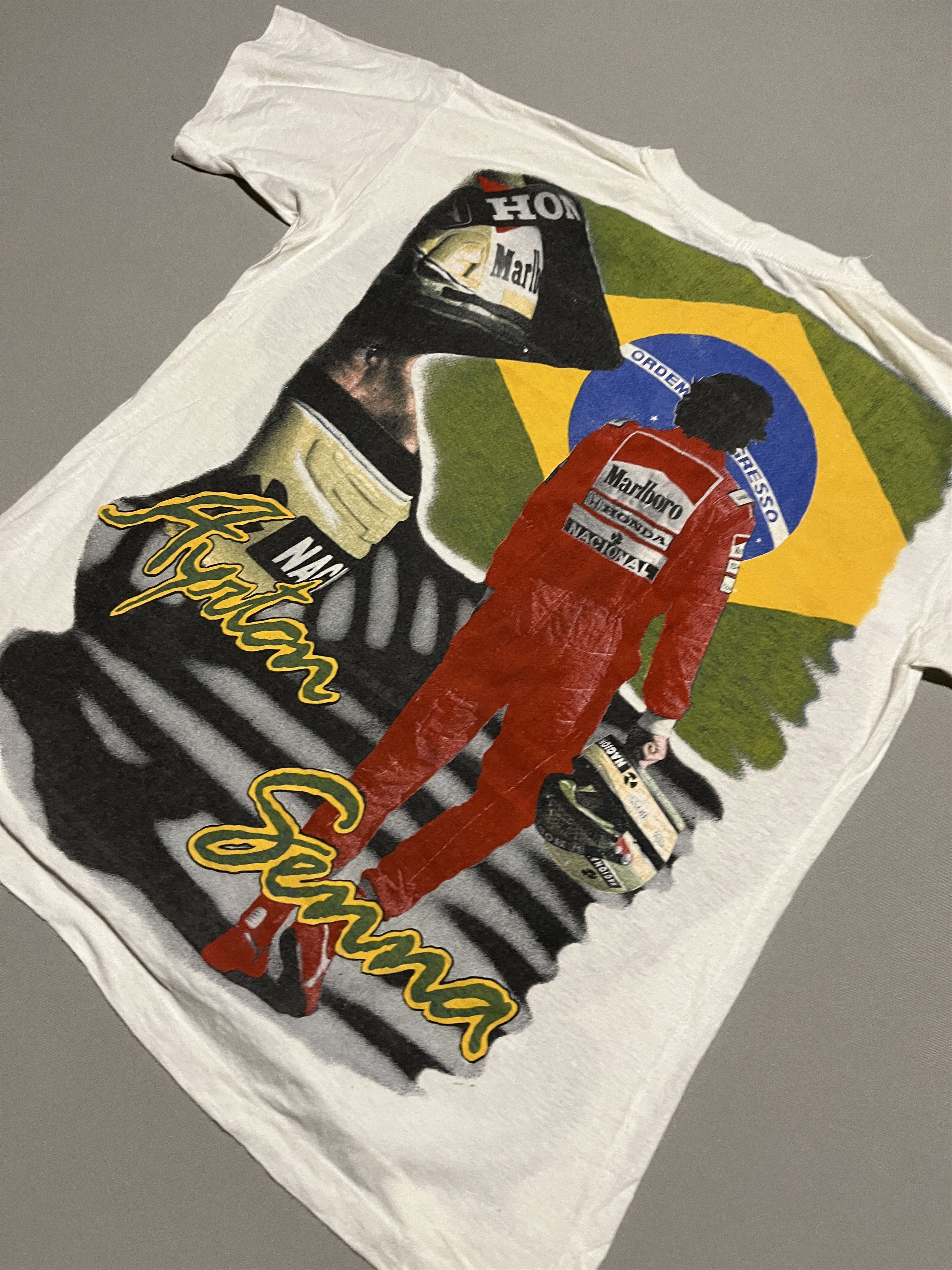Formula 1 Ayrton Senna Vintage All Over Overprint Single Stitch Tshirt Size US M / EU 48-50 / 2 - 15 Thumbnail