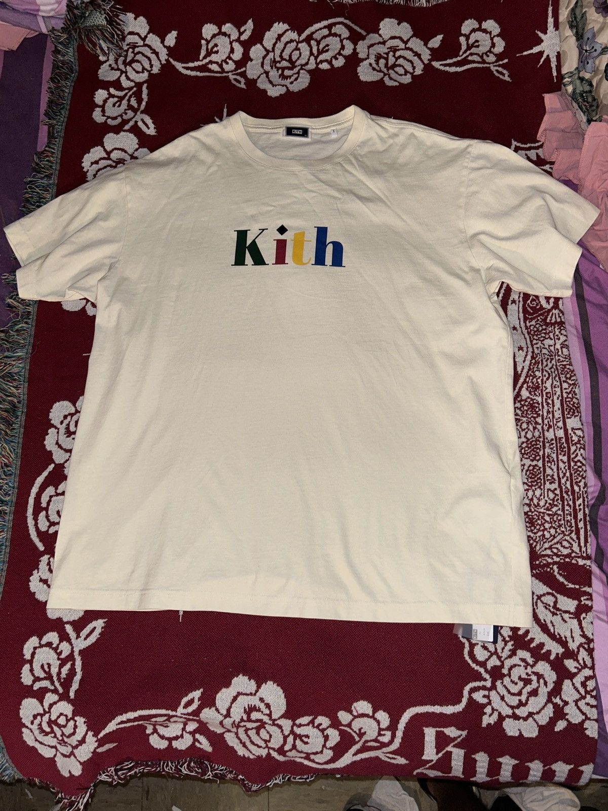 image of Kith Vintage Cream Olympics Retro Vintage Tee Shirt in Sandrift Cream, Men's (Size XL)