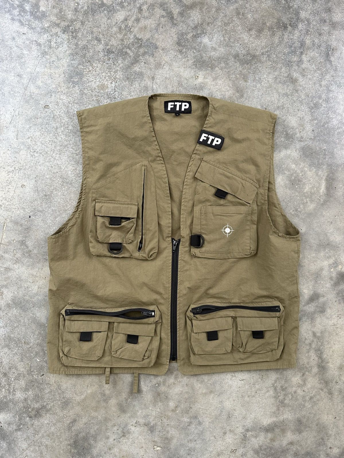 image of Fuck The Population Flipped American Flag Tactical Vest in Khaki, Men's (Size Large)