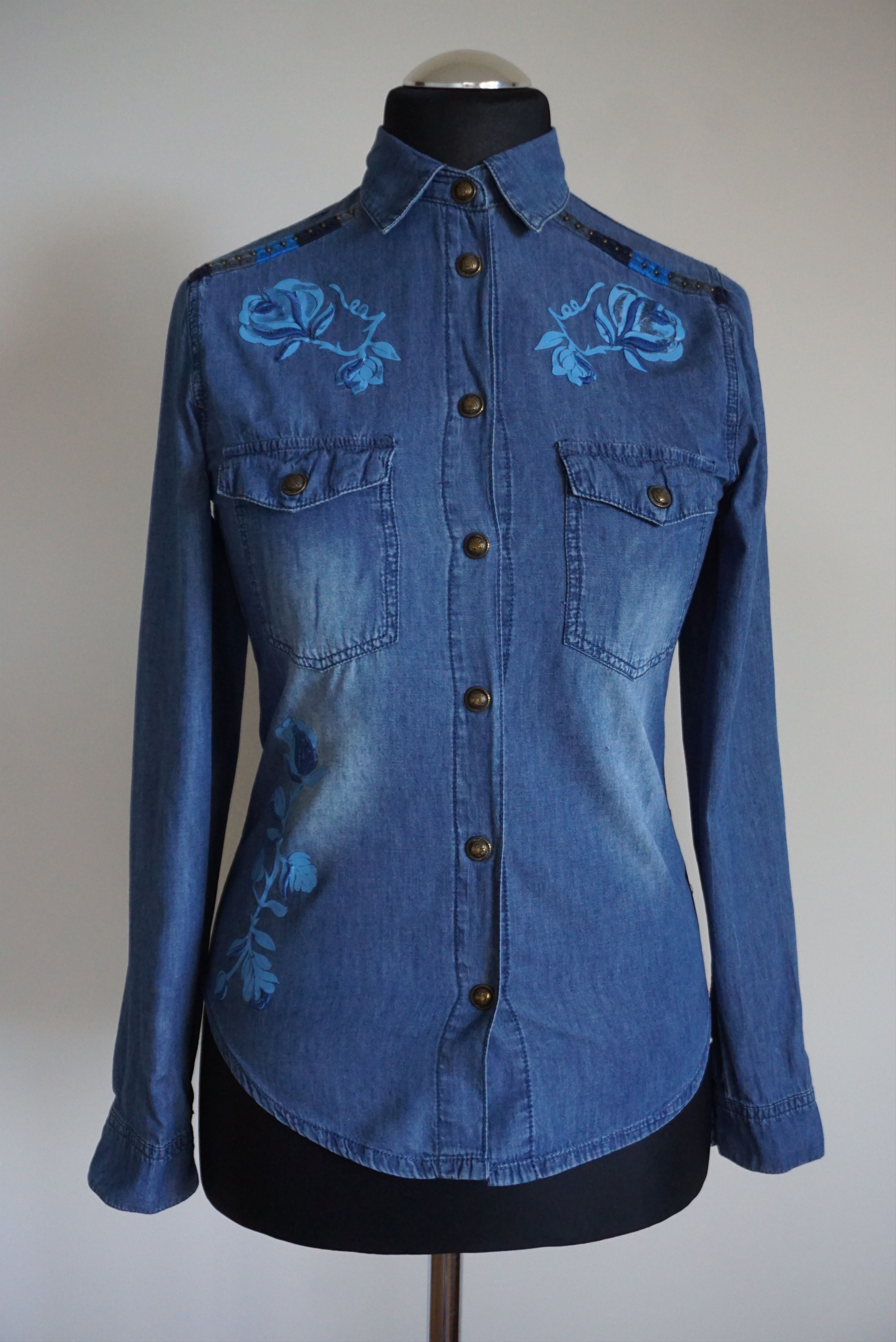 Desigual Desigual S 4/6 Exotic jeans shirt embroidered floral cowboy Size S / US 4 / IT 40 - 9 Thumbnail