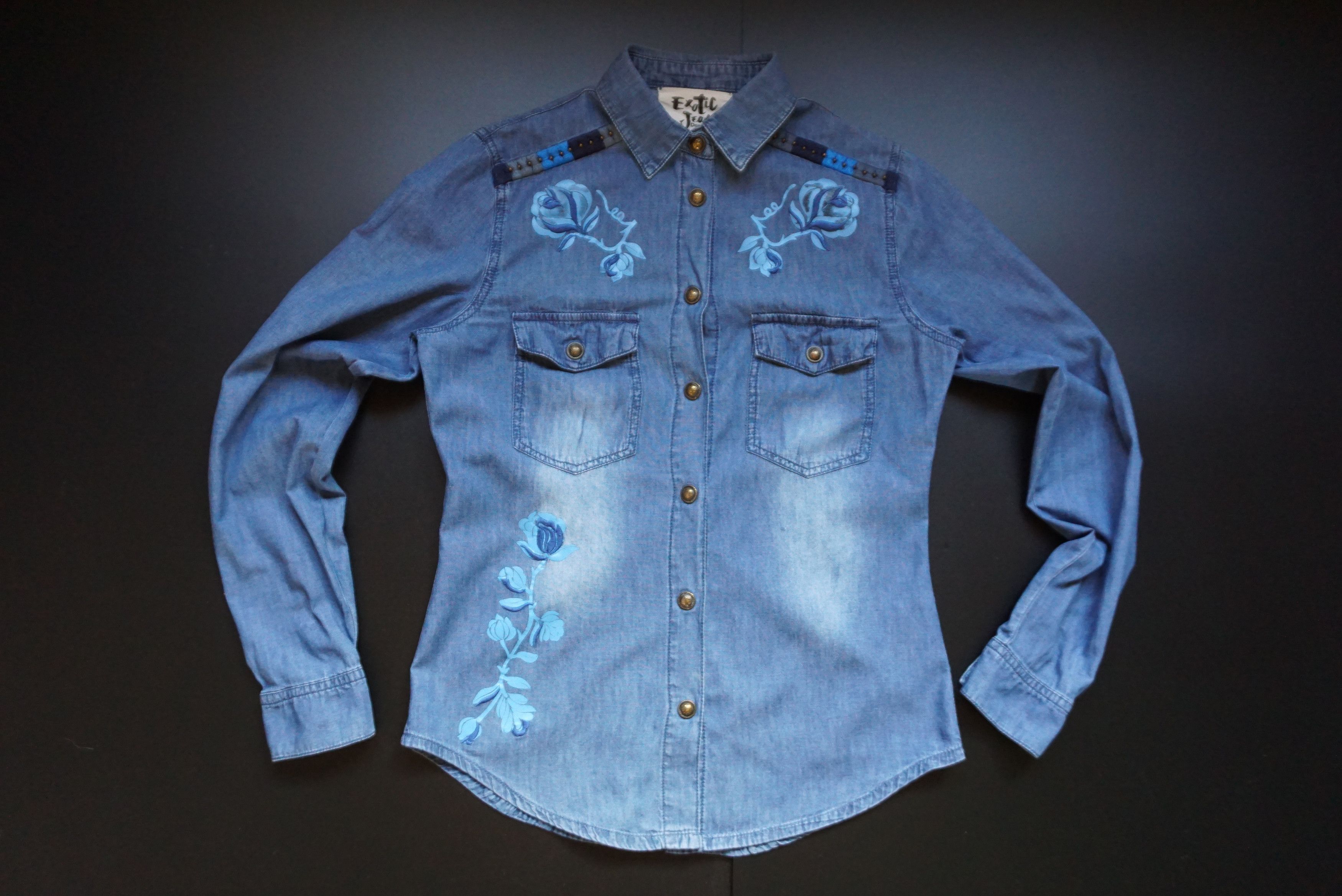 Desigual Desigual S 4/6 Exotic jeans shirt embroidered floral cowboy Size S / US 4 / IT 40 - 15 Thumbnail