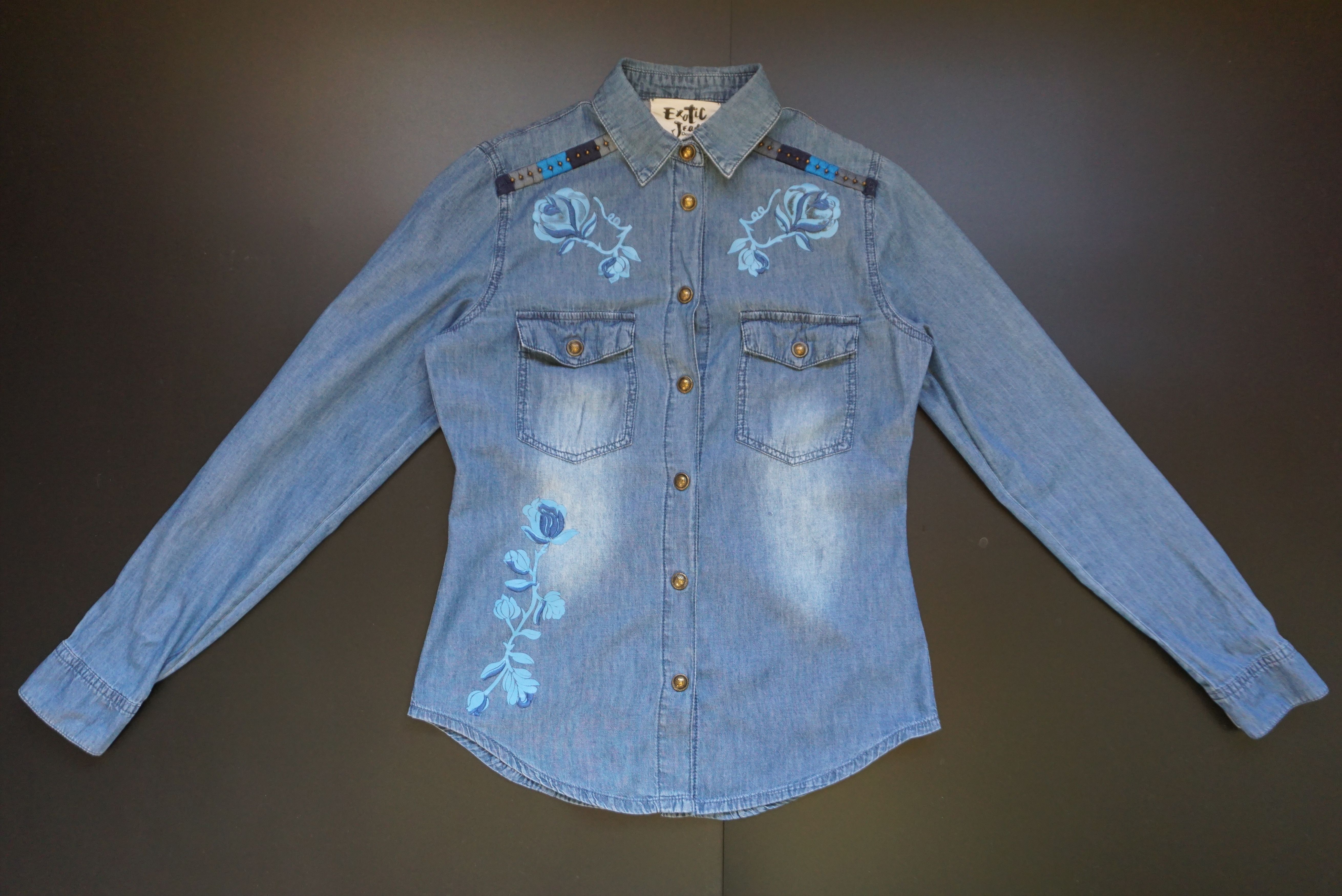 Desigual Desigual S 4/6 Exotic jeans shirt embroidered floral cowboy Size S / US 4 / IT 40 - 3 Thumbnail