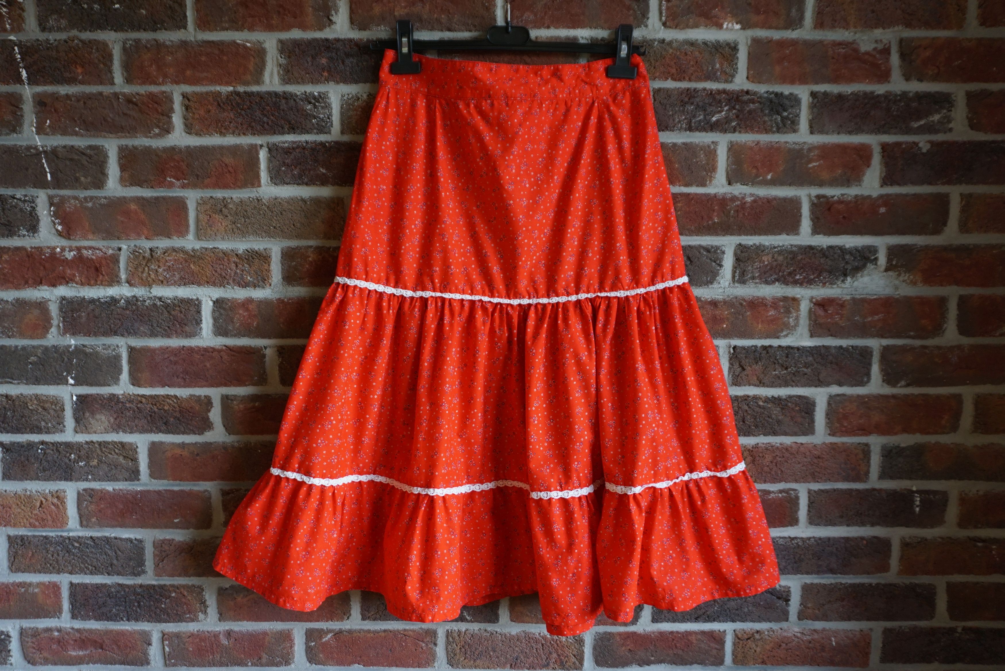 Handmade Spanish custom made skirt 70s floral cotton M 6/8 peasant Size 30" / US 8 / IT 44 - 5 Thumbnail