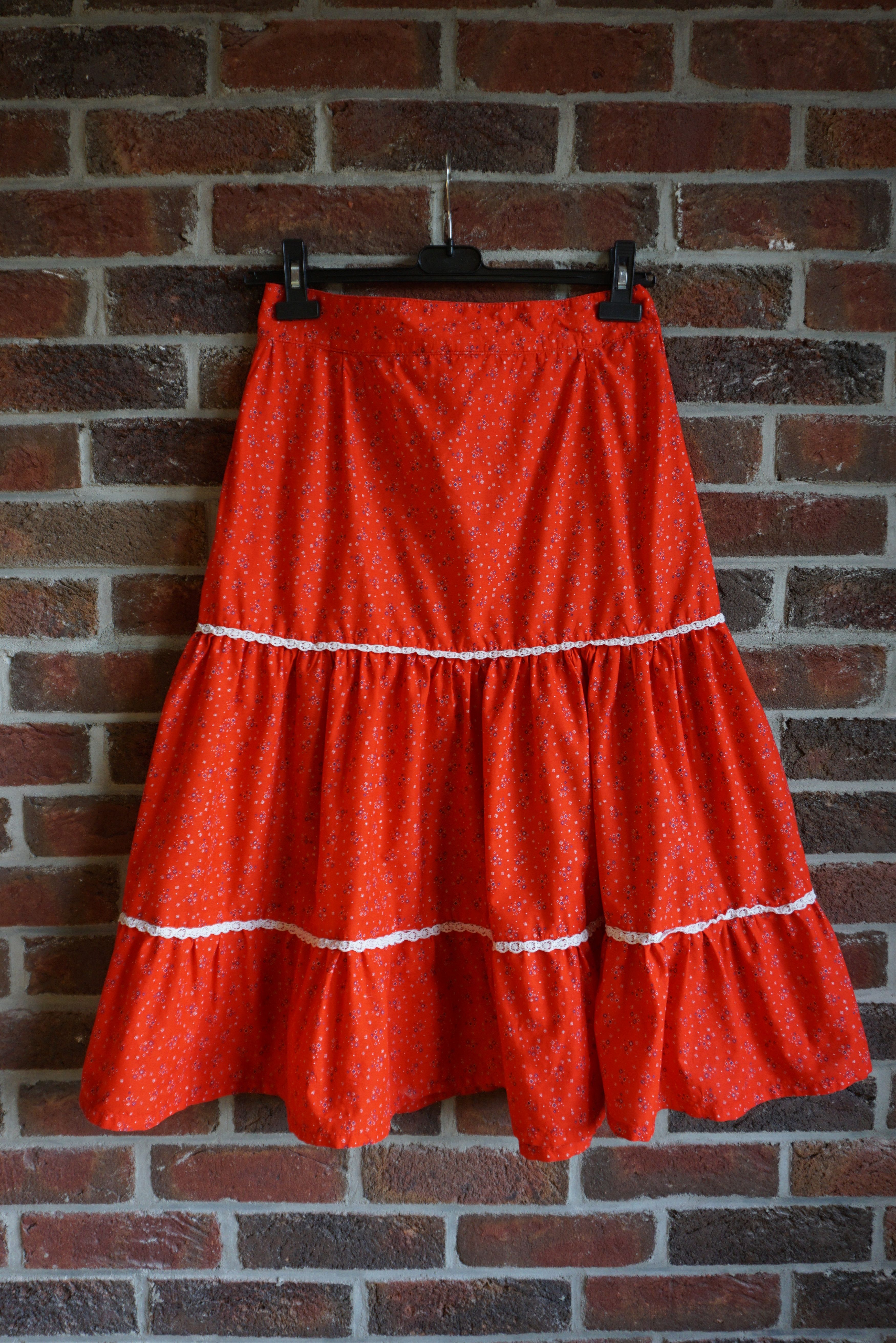 Handmade Spanish custom made skirt 70s floral cotton M 6/8 peasant Size 30" / US 8 / IT 44 - 13 Thumbnail