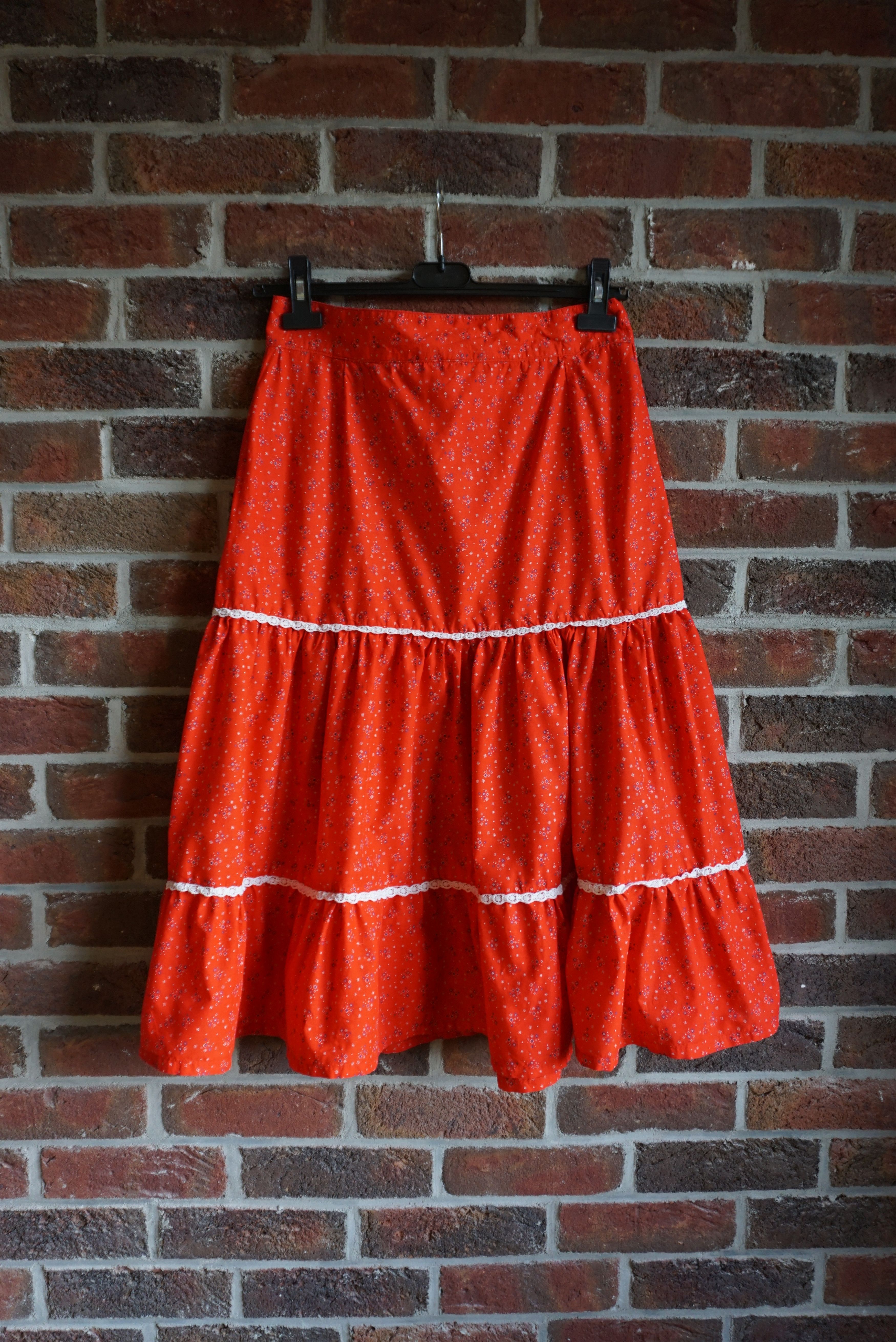 Handmade Spanish custom made skirt 70s floral cotton M 6/8 peasant Size 30" / US 8 / IT 44 - 20 Thumbnail