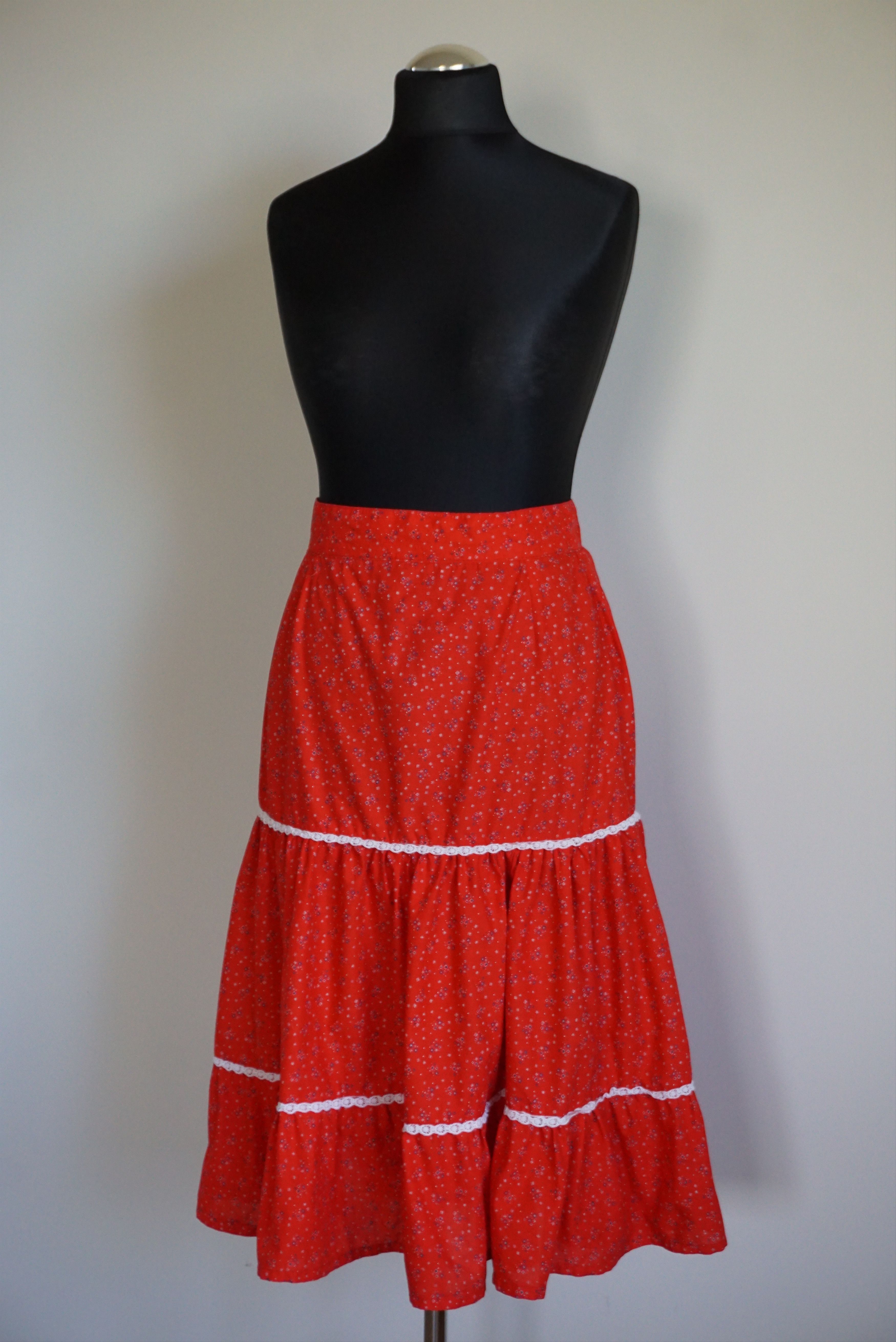 Handmade Spanish custom made skirt 70s floral cotton M 6/8 peasant Size 30" / US 8 / IT 44 - 7 Thumbnail